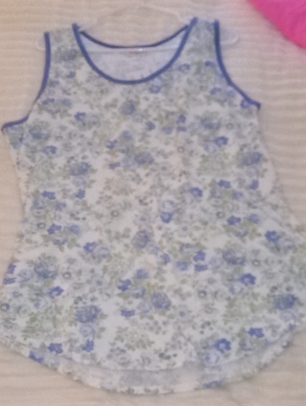 LuLaRoe White Floral Tank Top with Blue and Green Accents